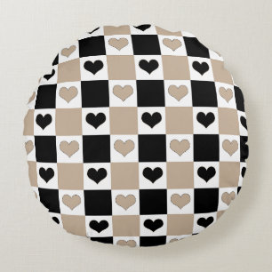 Coussins Ronds Coeurs de tableau de bord en format, noir et blanc