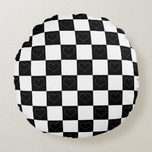 Coussins Ronds Coeurs de tableau de bord en noir et blanc