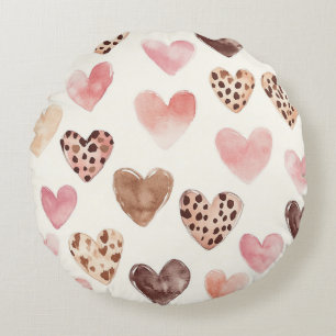 Coussins Ronds Coeurs Empreintes de léopard Brown roses