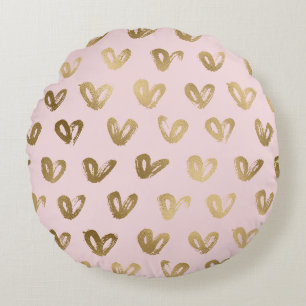 Coussins Ronds Cœurs en or Glam rose
