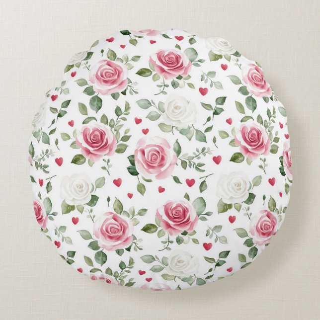 Coussins Ronds Coeurs floraux roses (Devant)