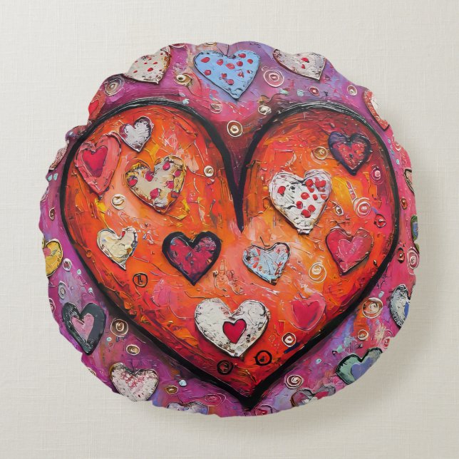 Coussins Ronds Coeurs Folksy (Devant)