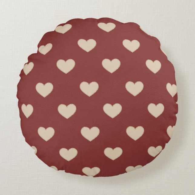 Coussins Ronds Cœurs Pailletés Crème Rouge Or  (Devant)