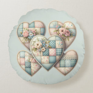 Coussins Ronds Cœurs Patchwork Cottagecore Pastel