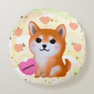 Coussins Ronds Coeurs Shiba Inu mignons   Pour Amoureux des chien