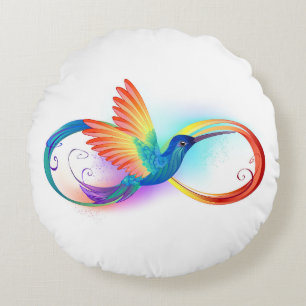 Coussins Ronds Colibri arc-en-ciel avec symbole Infinity