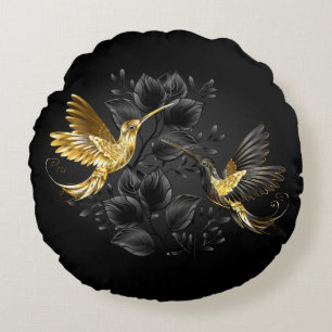 Coussins Ronds Colibri noir et or