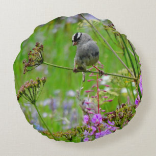 Coussins Ronds Colibri vert fond floral rose violet