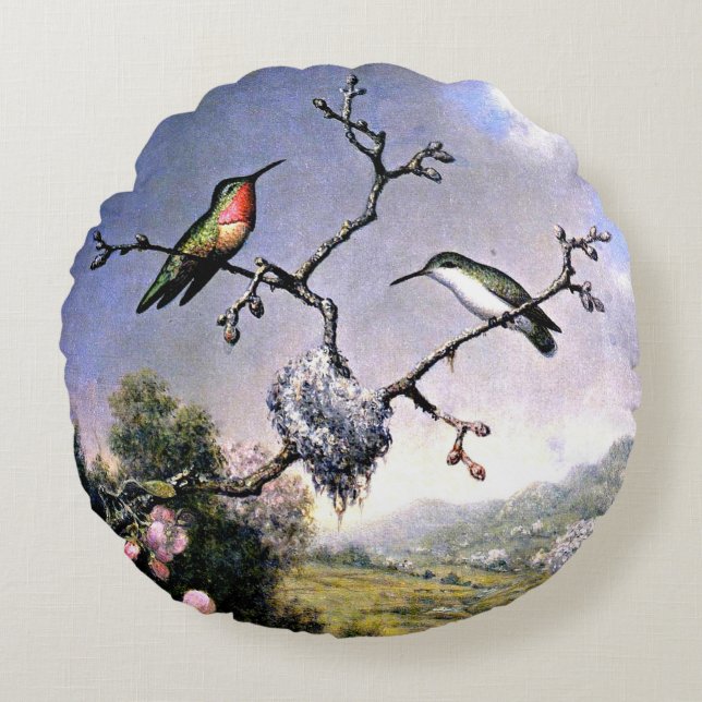 Coussins Ronds Colibris et Fleurs de Pommier (Devant)