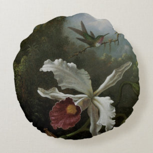 Coussins Ronds Colibris et Orchidée blanche de Martin J. Heade