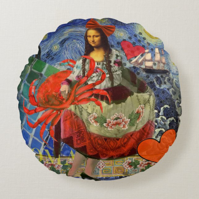 Coussins Ronds Collage Nuit étoilée de Mona Lisa : Surréalisme fa (Devant)