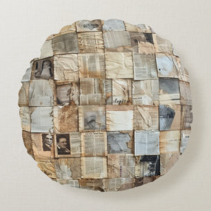 Coussins Ronds Collage rustique Vintage journal Patchwork (12)