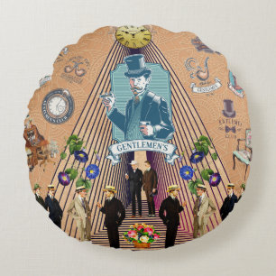 Coussins Ronds Collage vintage Retro avec dentelle et fleurs