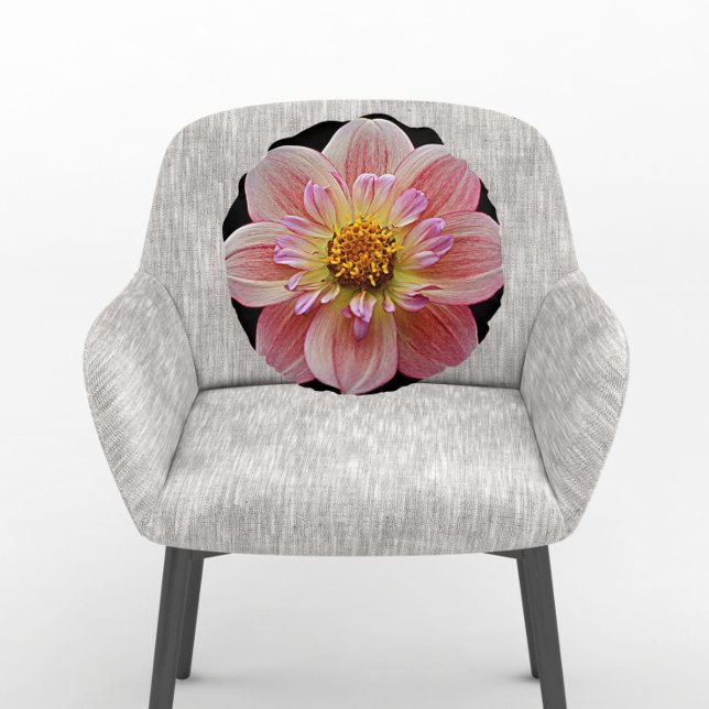 Coussins Ronds Collarette rose Dahlia sur Floral noir (In Situ Chair)