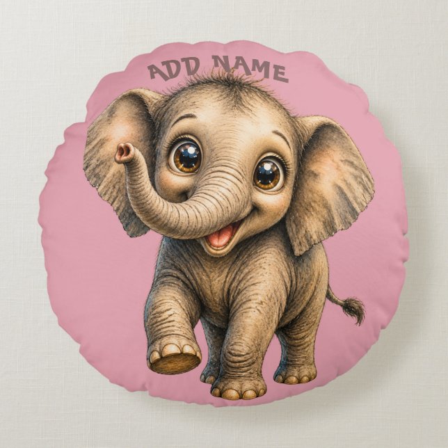 Coussins Ronds Collection Bébé Animal Mignon Actif Éléphant Rose (Devant)