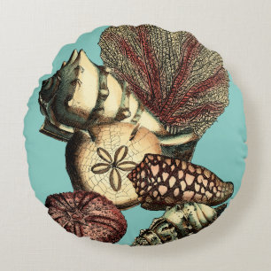 Coussins Ronds Collection de coquillages turquoise et de coraux r