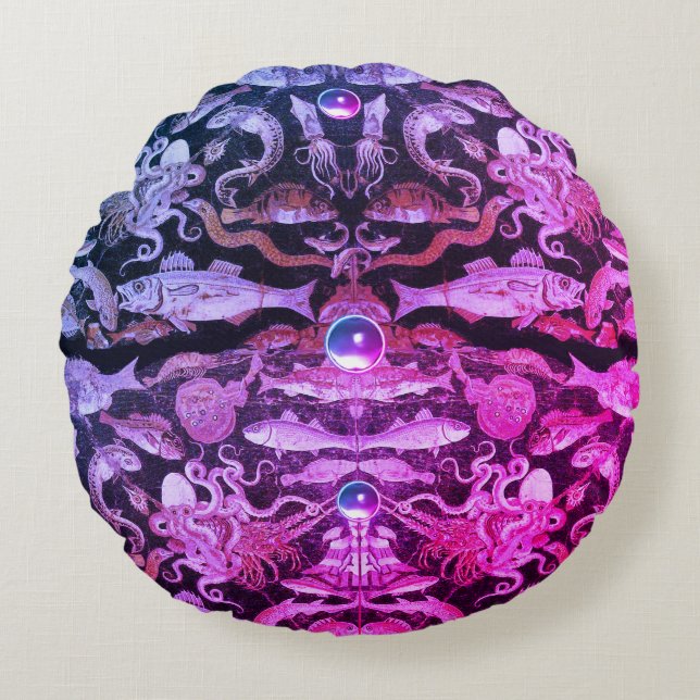 Coussins Ronds COLLECTION POMPEII/ VIE MARINE Bleu rose nautique (Devant)