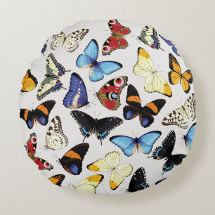 Coussins Ronds Collection réaliste de papillons vintages.