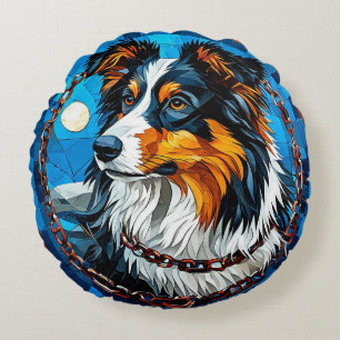 Coussins Ronds Collie Dog Mosaïque colorée