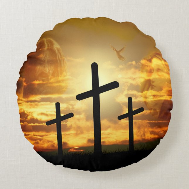 Coussins Ronds Colombe bénie par Jésus-Christ Calvery de Vierge (Devant)
