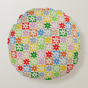 Coussins Ronds Coloré Gras À damiers Fleur Motif Y2K