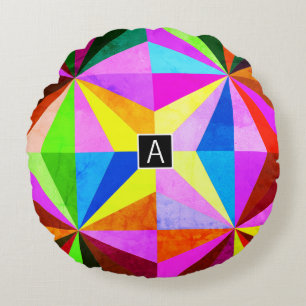 Coussins Ronds Coloré Moderne Géométrique Multicolore   Monogramm