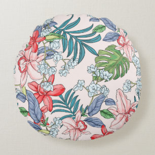 Coussins Ronds Coloré Tropical Jungle sans fil Imprimer