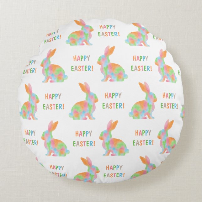 Coussins Ronds Colorful Bunnies Pattern With Happy Easter Text (Devant)