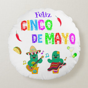 Coussins Ronds Colorful Festive Cinco de Mayo 2025 Dancing Cactus