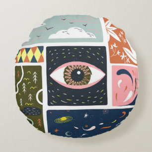 Coussins Ronds Comic Nature Space : Illustration d'automne