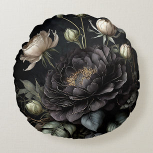 Coussins Ronds Composition de rose gothique Fleur noire