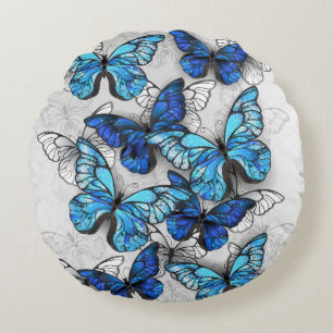 Coussins Ronds Composition des White and Blue Butterflies
