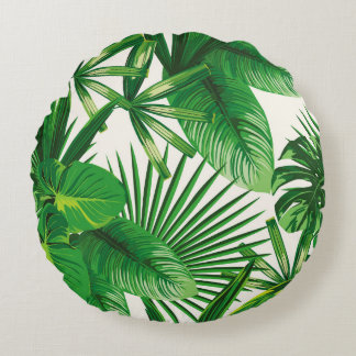 Coussins Ronds Composition exotique tropicale verte naturelle feu