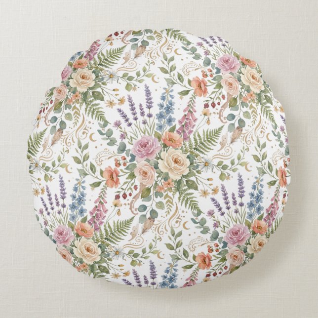 Coussins Ronds Conception botanique florale élégante vintage (Devant)