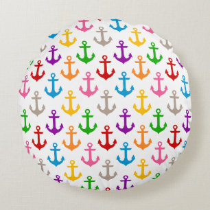 Coussins Ronds Conception d'ancre de bateau colorée blanche