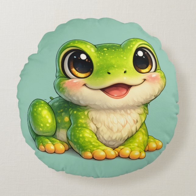 Coussins Ronds Conception d'animal Kawaii de grenouille mignonne  (Devant)