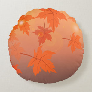 Coussins Ronds Conception d'automne avec feuilles d'érable et eff