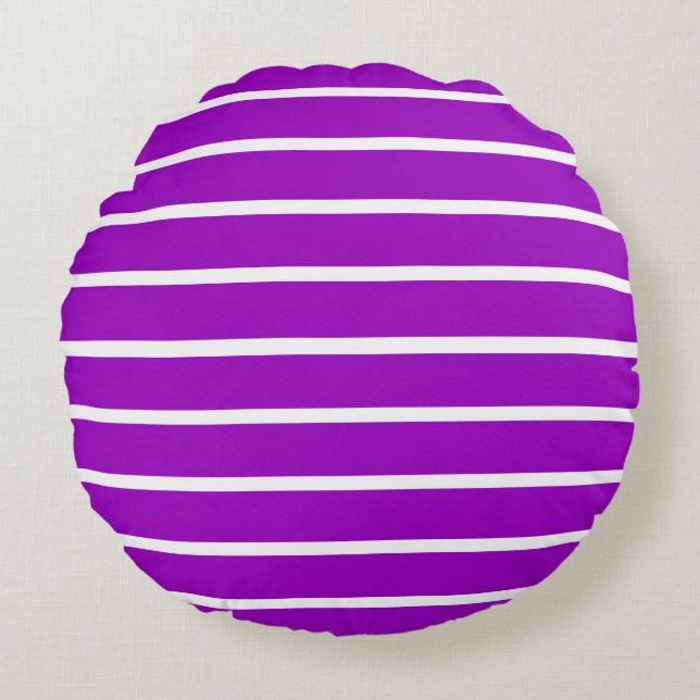 Coussins Ronds Conception de bandes violettes et blanches (Devant)