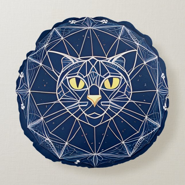 Coussins Ronds Conception de chat géométrique avec des motifs sym (Devant)