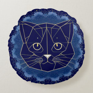 Coussins Ronds Conception de chat géométrique entourée d'étoiles