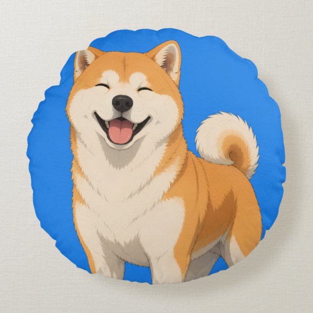Coussins Ronds Conception de chien Akita heureux (Devant)