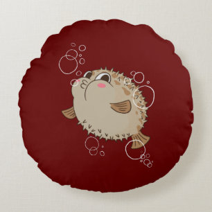 Coussins Ronds Conception de dessin animé de vie marine Fugu