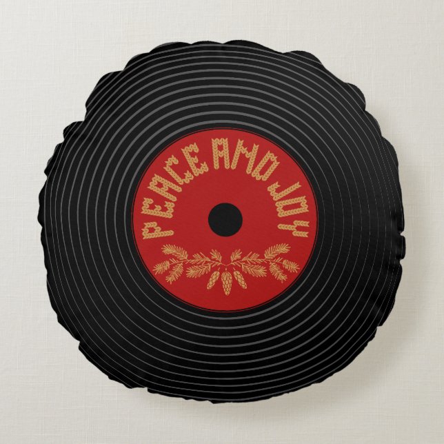 Coussins Ronds Conception de disques vinyle Peace and joy (Devant)