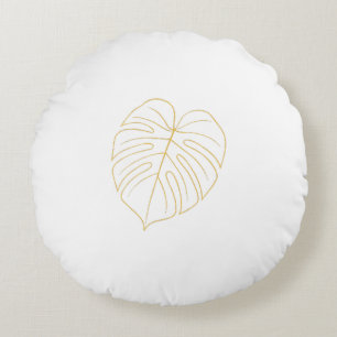 Coussins Ronds Conception de feuille de Monstera en or. 
