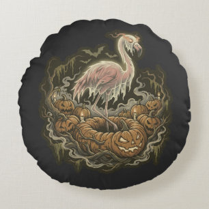 Coussins Ronds Conception de flamant rose effrayant vintage pour