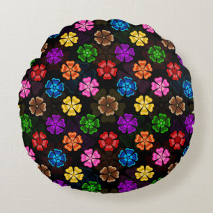 Coussins Ronds Conception de fleurs arc-en-ciel rétro colorées No