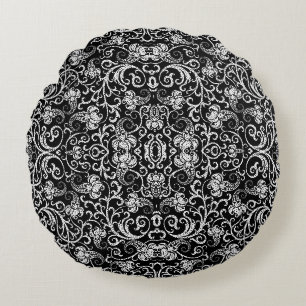 Coussins Ronds Conception de fleurs de dalmatien noir mignon