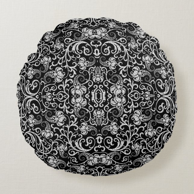 Coussins Ronds Conception de fleurs de dalmatien noir mignon (Devant)