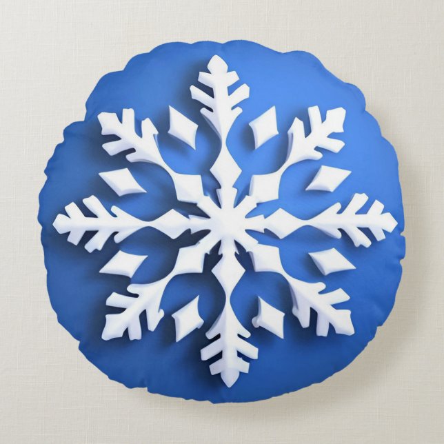 Coussins Ronds Conception de flocon de neige blanc détaillé (Devant)