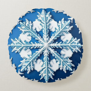 Coussins Ronds Conception de flocon de neige bleu complexe